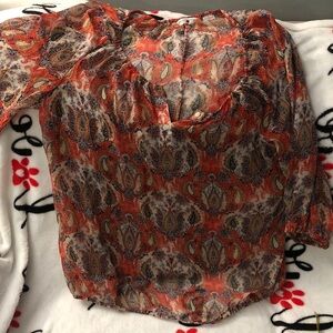 Liz Claiborne Orange and Cream Paisley Blouse
